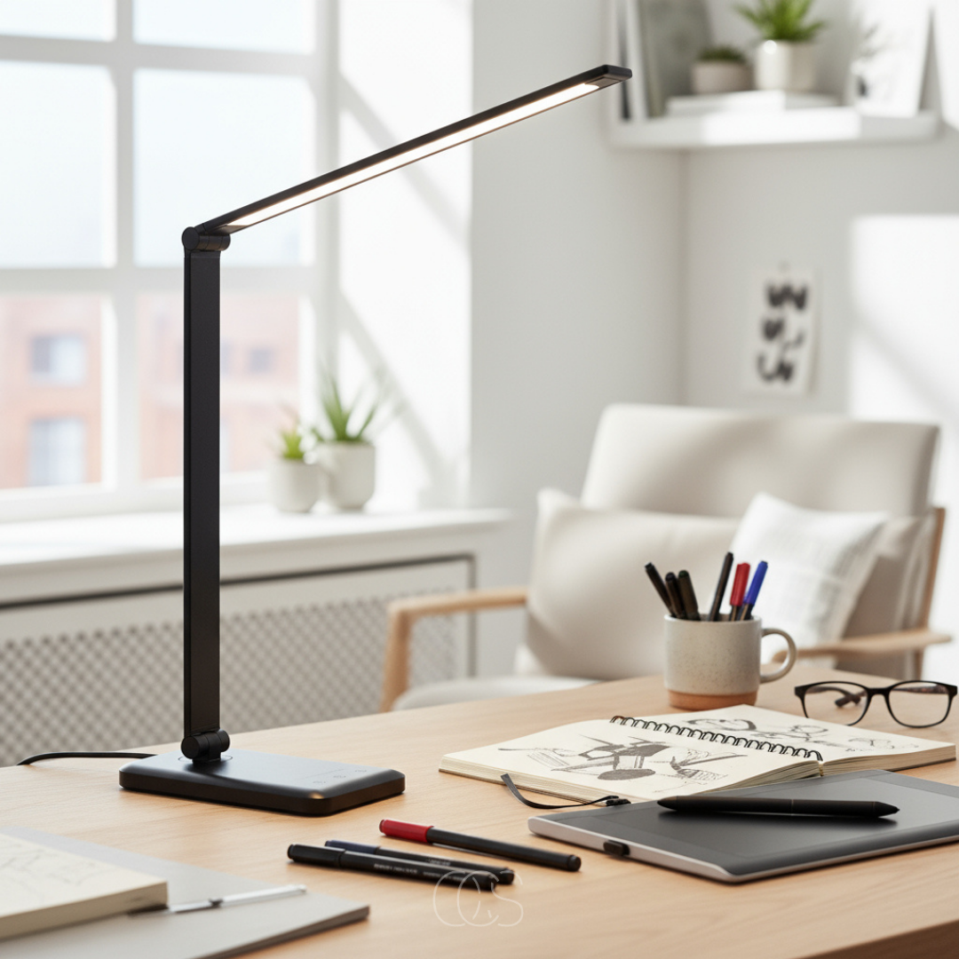Adjustable LED Desk Lamp with Touch Control & Wireless Charging – Flicker-Free Reading Light for Home Office, Study & Workspace | Thomler