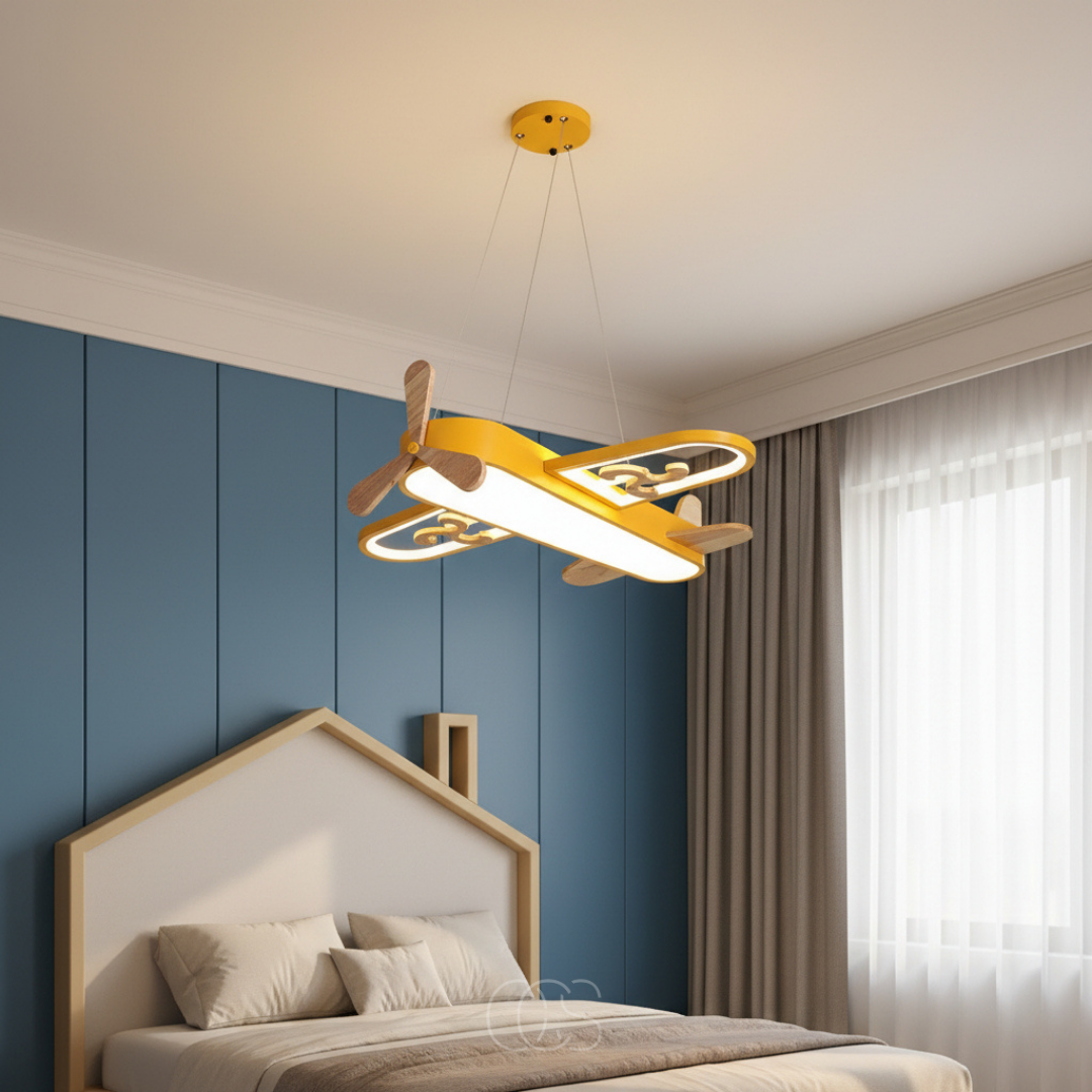 Pendant Light Acrylic Iron 55.0 cm Yellow Children Bedroom Airplane LED Dimmable Nursery Playroom Ceiling Hanging Lamp | Thomler