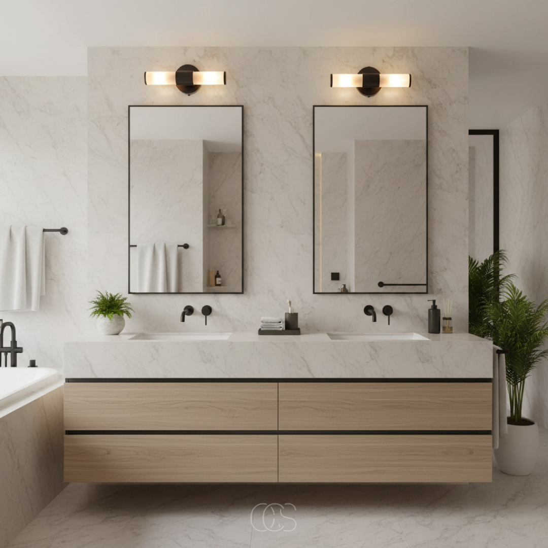 Dual-Beam Bathroom Wall Light with Frosted Glass Shade – Up & Down Lighting for Modern Bathrooms | Thomler