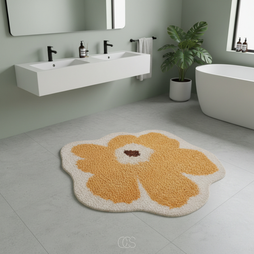 Flower-Shaped Bathroom Rug with Non-Slip Backing – Soft Absorbent Polyester Bath Mat for Shower, Bedroom, Kids Room | Thomler