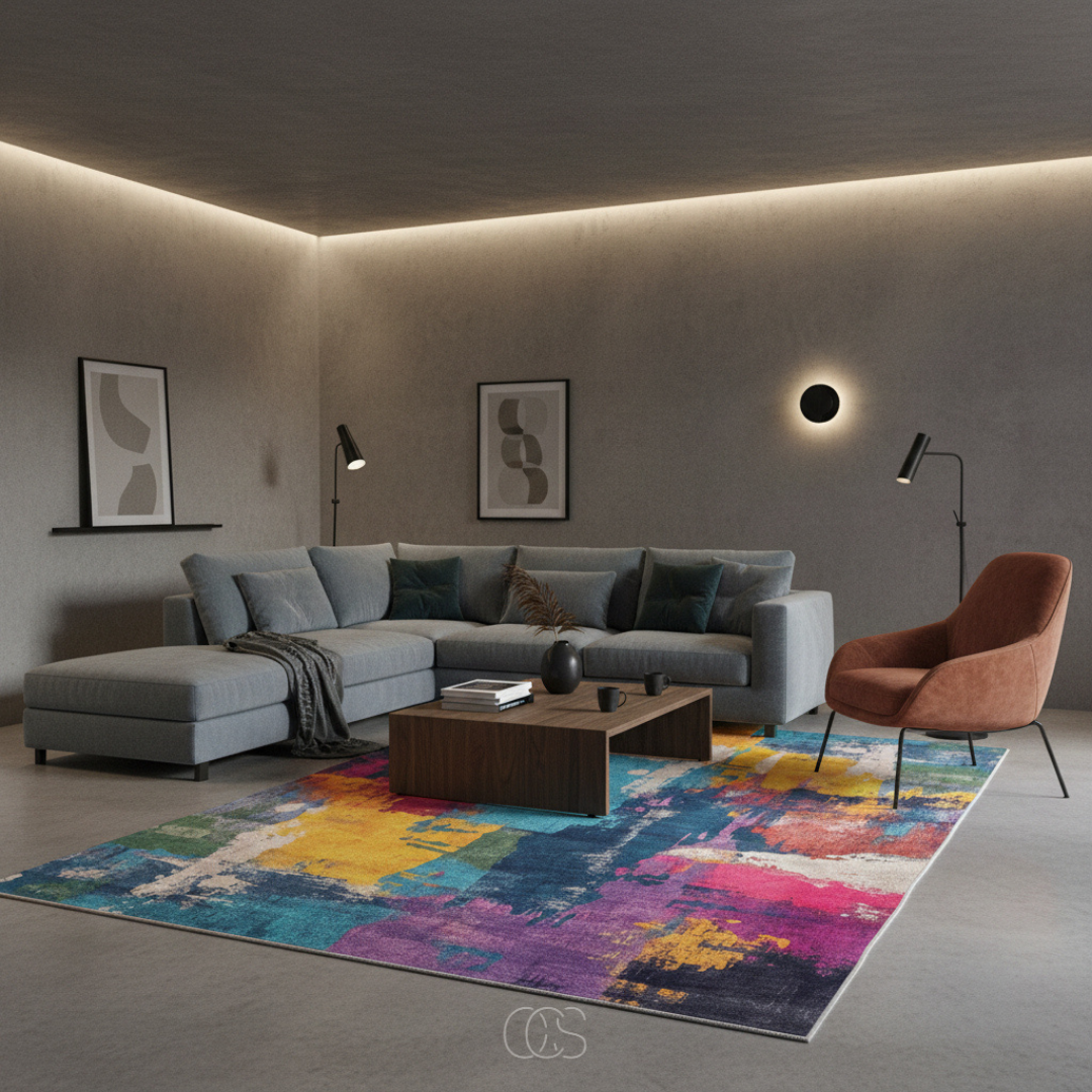Multicolor Abstract Area Rug 6.6x7.5 ft Low-Pile Polyester Marble Wave Living Room Dining Room Bedroom Rug Soft Chenille Woven Modern | Thomler