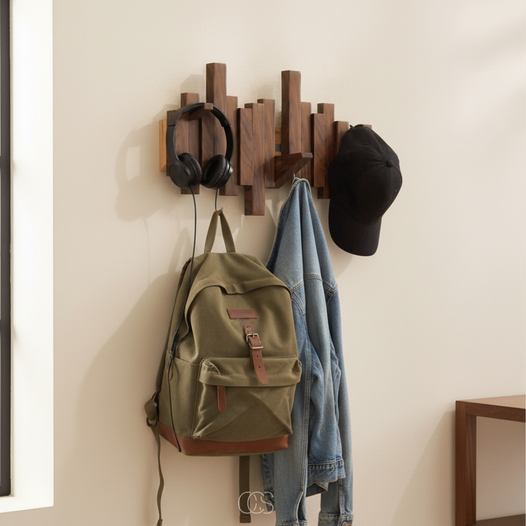 Wall-Mounted Coat Rack with Fold-Down Hooks — Solid Wood Piano Key Design for Entryway Bedroom Hallway Mudroom | Thomler