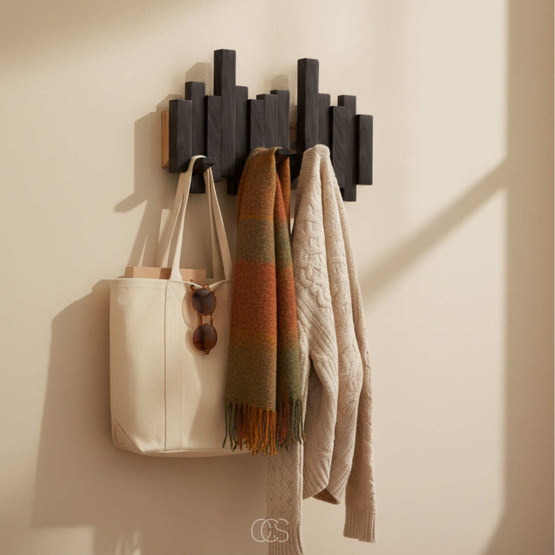 Wall-Mounted Coat Rack with Fold-Down Hooks — Solid Wood Piano Key Design for Entryway Bedroom Hallway Mudroom | Thomler