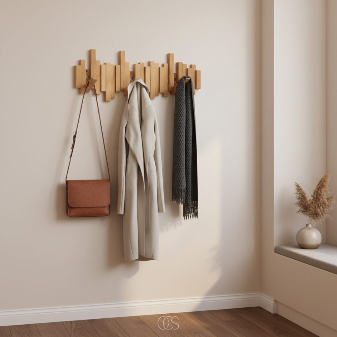 Wall-Mounted Coat Rack with Fold-Down Hooks — Solid Wood Piano Key Design for Entryway Bedroom Hallway Mudroom | Thomler