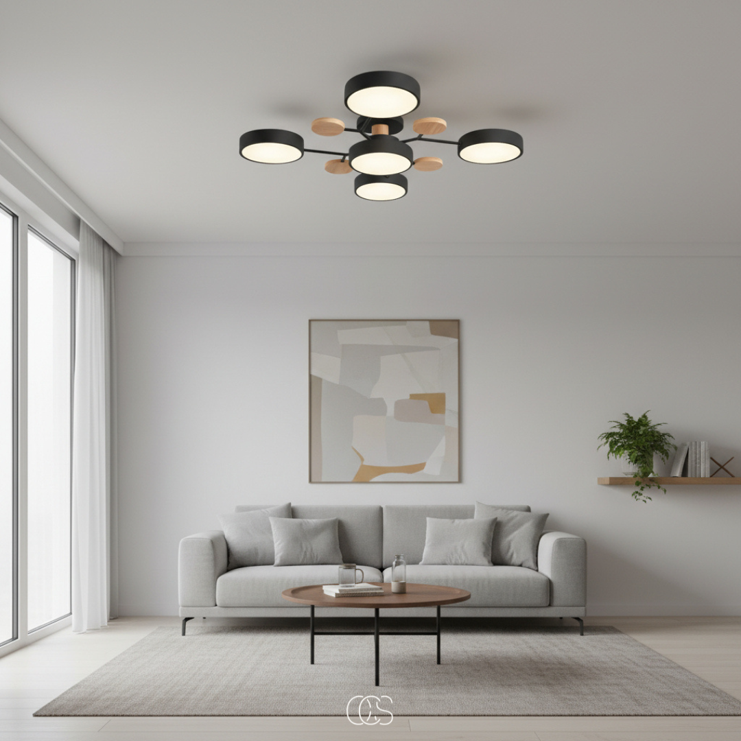 Round Multi-Light LED Ceiling Fixture – Metal Flush Mount Lamp with Integrated Bulbs, Even Ambient Lighting for Living Room, Dining Room | Thomler