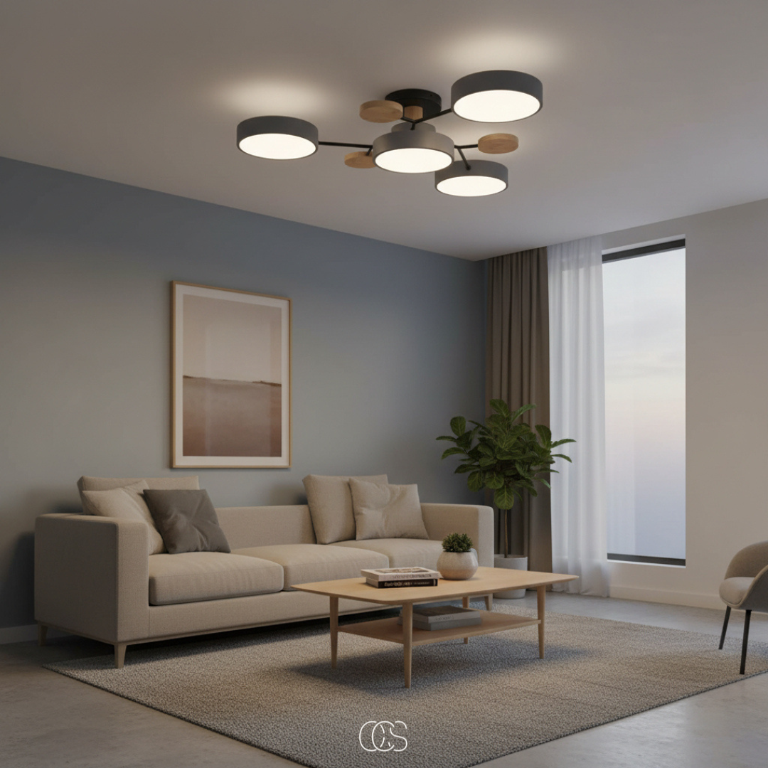 Round Multi-Light LED Ceiling Fixture – Metal Flush Mount Lamp with Integrated Bulbs, Even Ambient Lighting for Living Room, Dining Room | Thomler