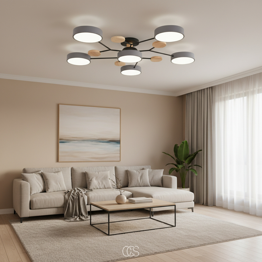 Round Multi-Light LED Ceiling Fixture – Metal Flush Mount Lamp with Integrated Bulbs, Even Ambient Lighting for Living Room, Dining Room | Thomler
