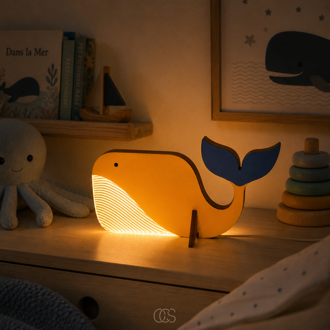 Wooden LED Animal Table Lamp for Kids' Room & Nursery Nightstand Lighting with Whale Toucan Pelican Designs | Thomler
