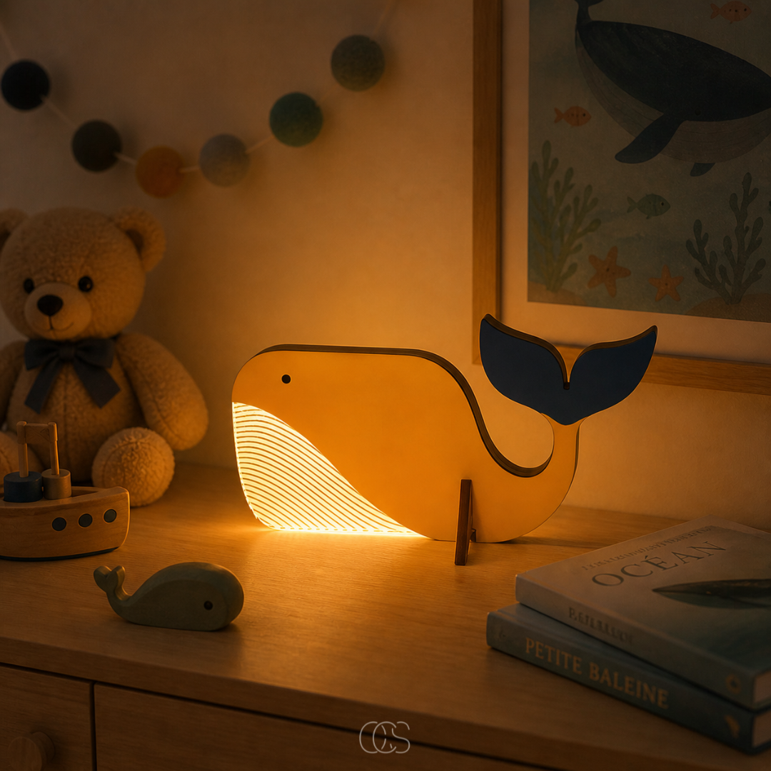 Wooden LED Animal Table Lamp for Kids' Room & Nursery Nightstand Lighting with Whale Toucan Pelican Designs | Thomler