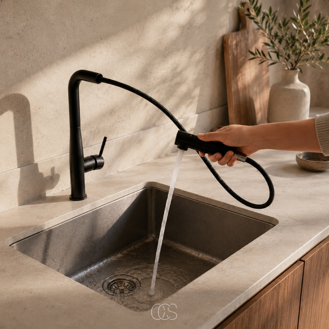 Pull-Down Kitchen Faucet with High Arc Spout – Stainless Steel Single Handle Faucet with Dual Spray Modes for Sink – Modern Matte Finish | Thomler