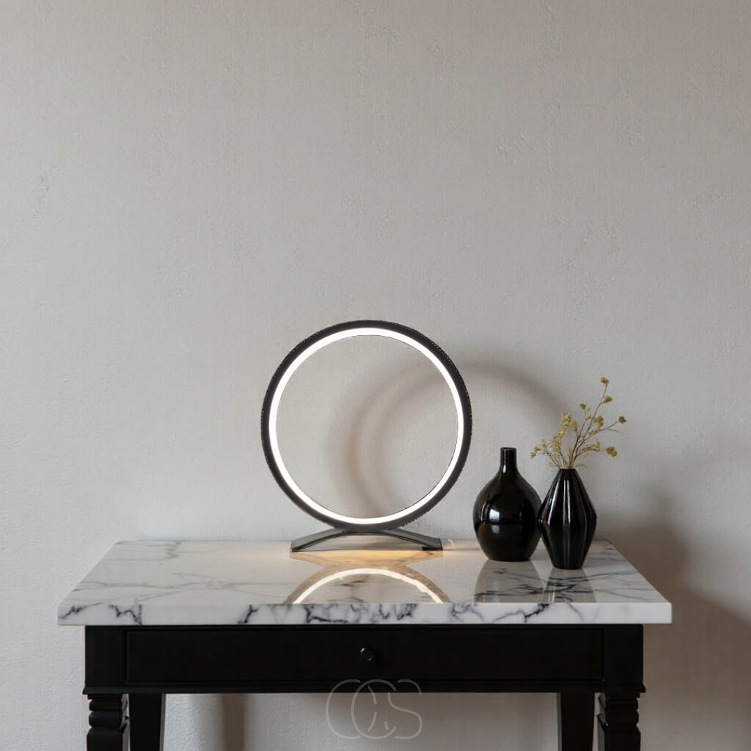Floating Ring LED Table Lamp Black Warm White Light Modern Minimalist Bedroom Nightstand Desk Accent Lighting for Living Room Office Home | Thomler
