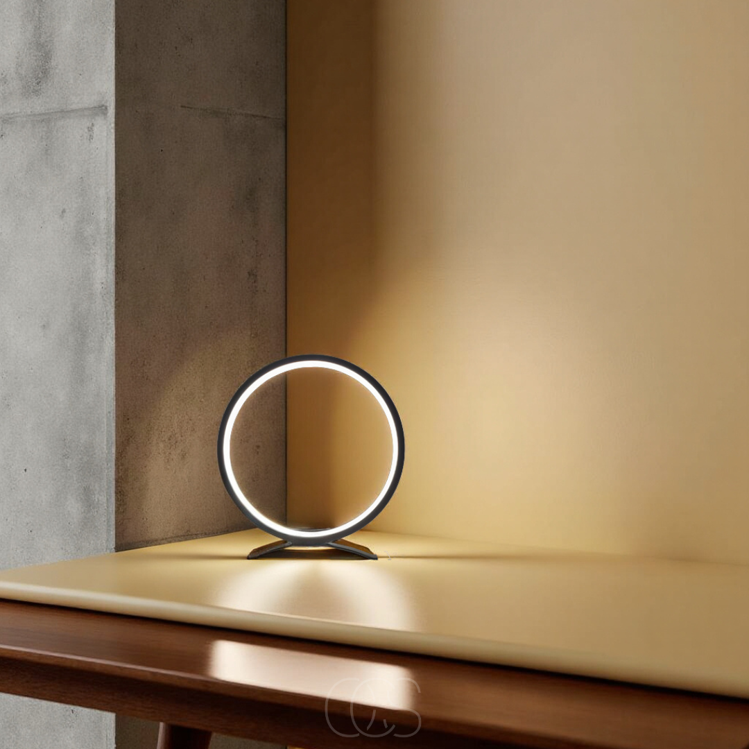 Floating Ring LED Table Lamp Black Warm White Light Modern Minimalist Bedroom Nightstand Desk Accent Lighting for Living Room Office Home | Thomler