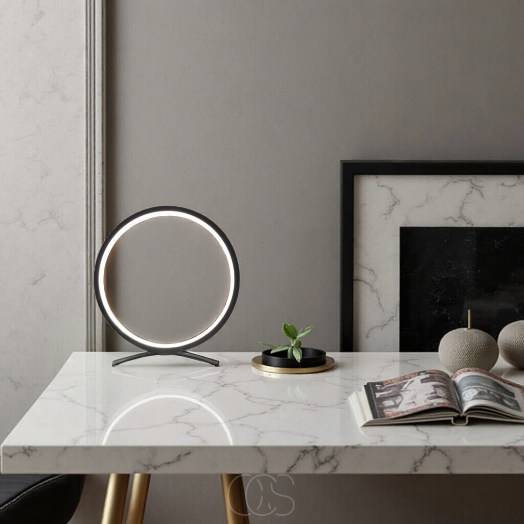 Floating Ring LED Table Lamp Black Warm White Light Modern Minimalist Bedroom Nightstand Desk Accent Lighting for Living Room Office Home | Thomler