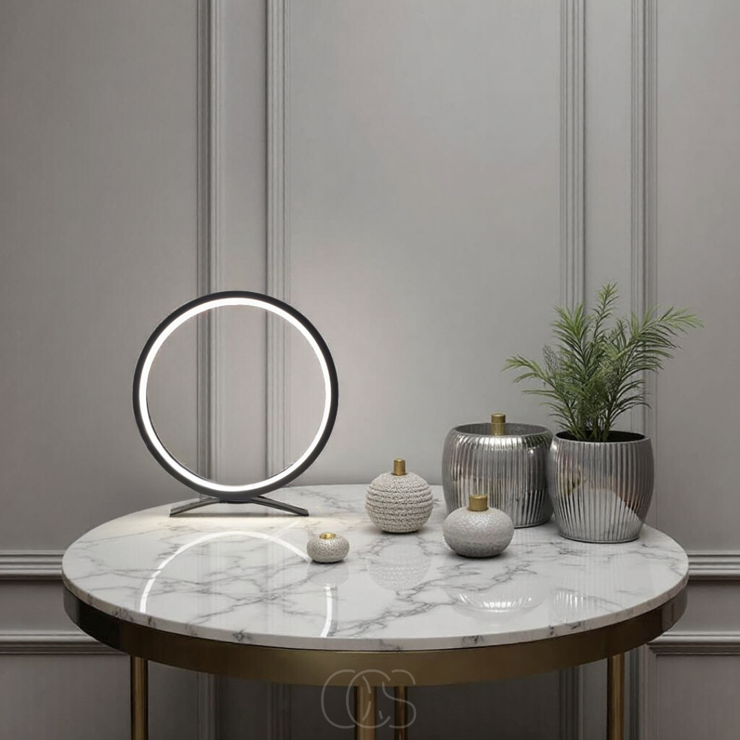 Floating Ring LED Table Lamp Black Warm White Light Modern Minimalist Bedroom Nightstand Desk Accent Lighting for Living Room Office Home | Thomler