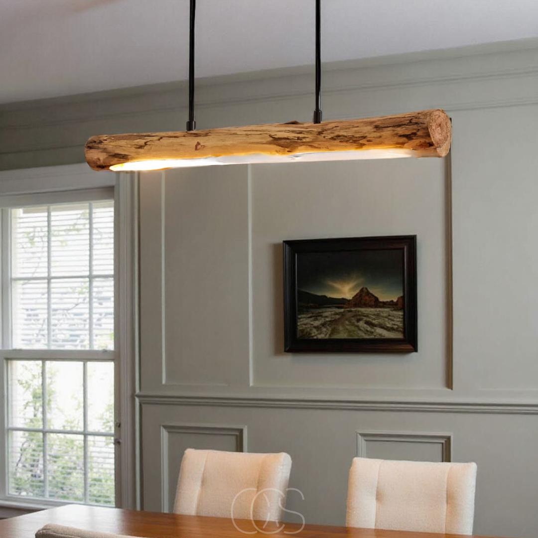 Pendant Light Wood 80.0 cm Natural Dining Table Dimmable LED Kitchen Island Hanging Ceiling Light Adjustable Height | Thomler