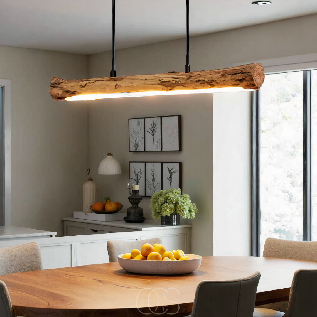 Pendant Light Wood 80.0 cm Natural Dining Table Dimmable LED Kitchen Island Hanging Ceiling Light Adjustable Height | Thomler