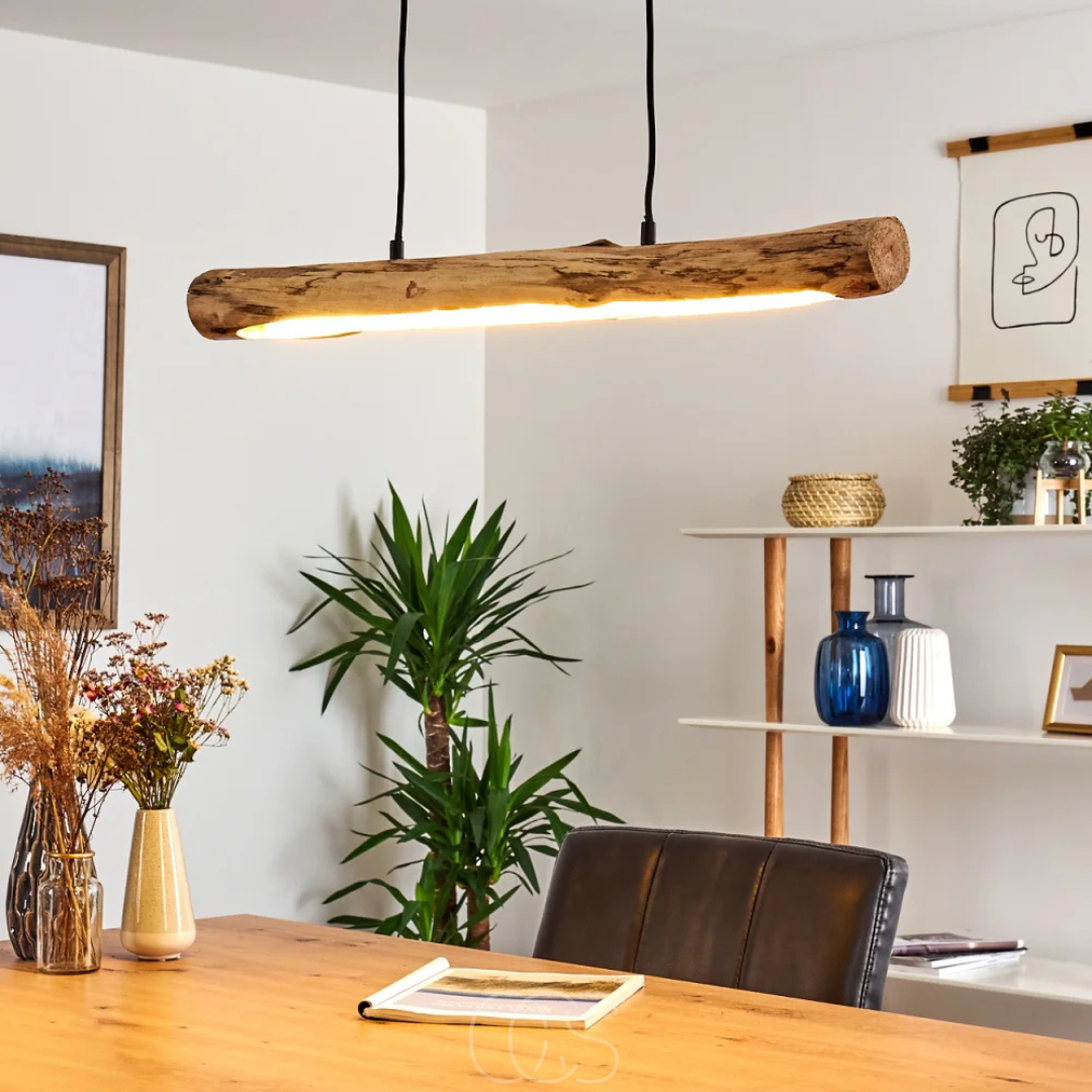 Pendant Light Wood 80.0 cm Natural Dining Table Dimmable LED Kitchen Island Hanging Ceiling Light Adjustable Height | Thomler