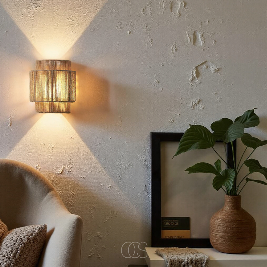 Wall Lamp Rattan 25.0 cm Boho Ambient Bedroom Living Room Decorative Lighting | Thomler