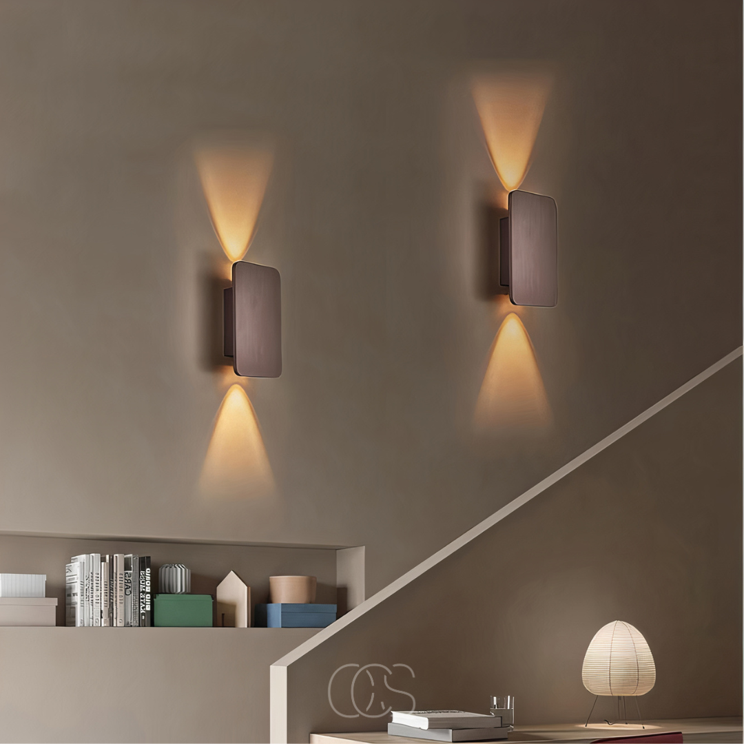 Wood Grain LED Wall Sconce | Ambient Uplight for Bedroom Living Room Hallway | 6W Warm Glow Fixture | Modern Minimalist Design | Thomler