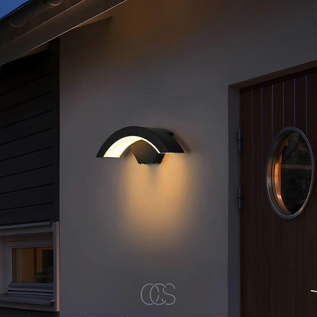 Motion-Activated Outdoor Wall Light with Up & Down Beam – Half-Arch Aluminum Sconce for Porch, Front Door & Patio | Thomler