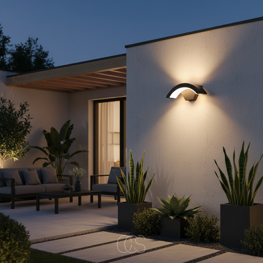 Motion-Activated Outdoor Wall Light with Up & Down Beam – Half-Arch Aluminum Sconce for Porch, Front Door & Patio | Thomler