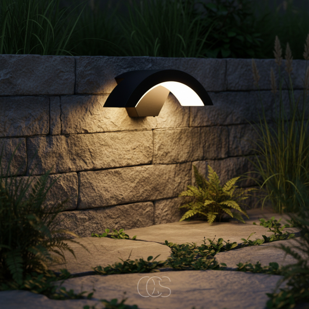 Motion-Activated Outdoor Wall Light with Up & Down Beam – Half-Arch Aluminum Sconce for Porch, Front Door & Patio | Thomler