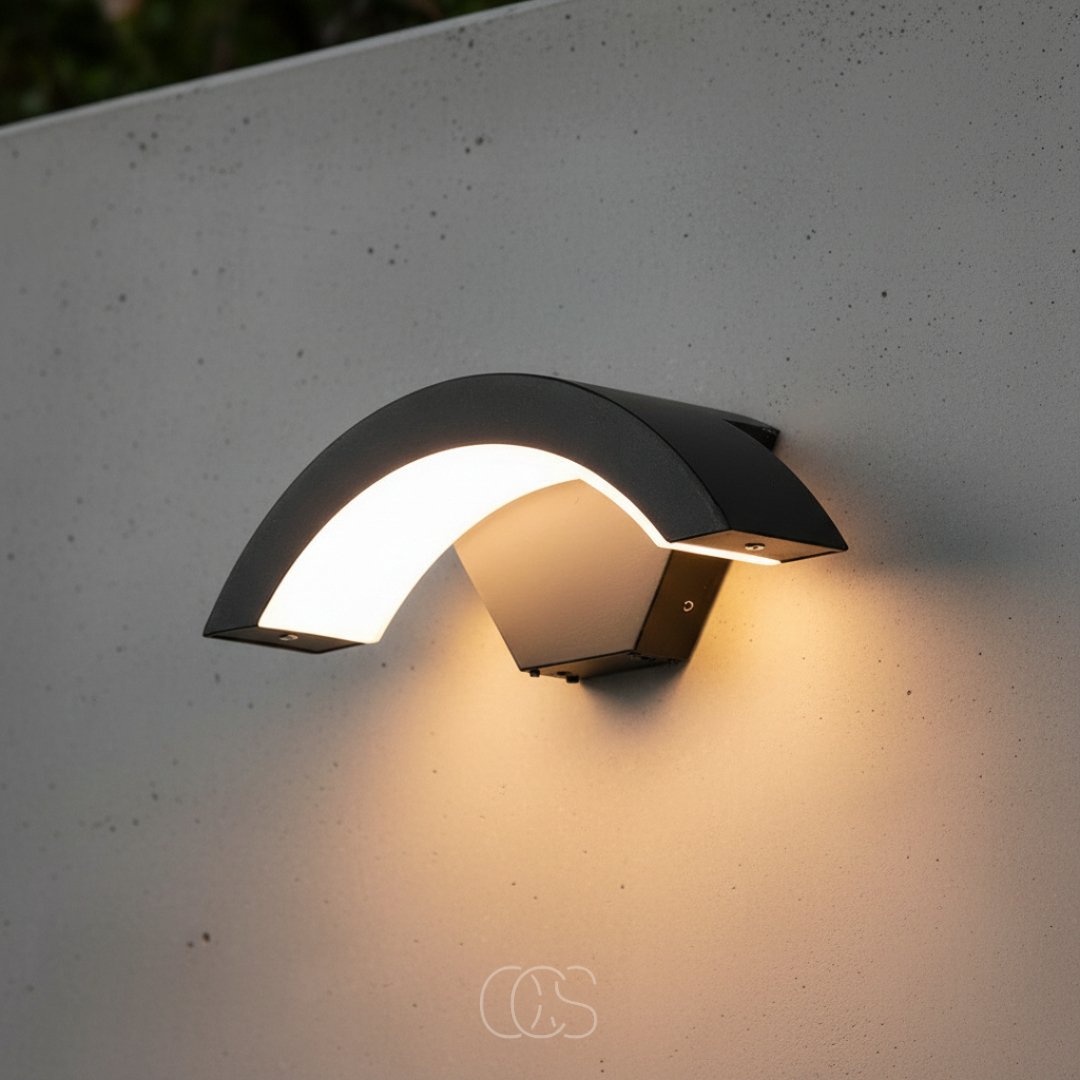 Motion-Activated Outdoor Wall Light with Up & Down Beam – Half-Arch Aluminum Sconce for Porch, Front Door & Patio | Thomler