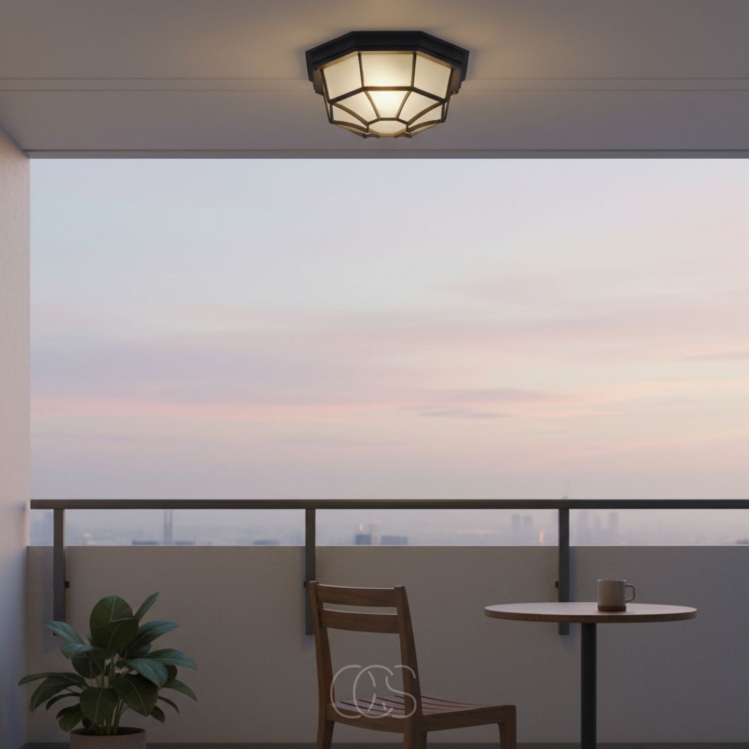 Outdoor Flush Mount Ceiling Light with Glass Shade & Aluminum Housing for Porch, Patio, Entryway | Thomler