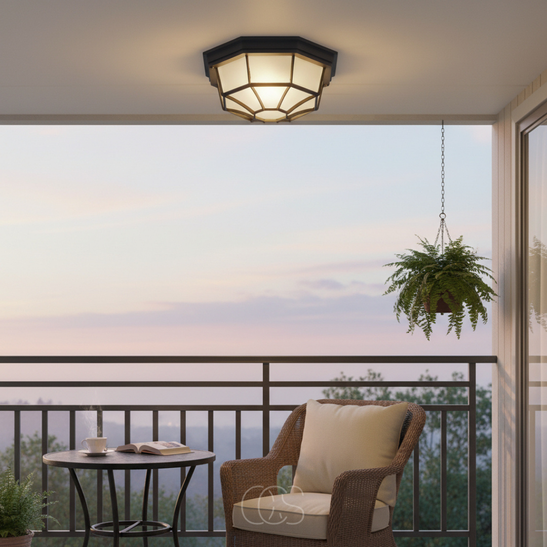 Outdoor Flush Mount Ceiling Light with Glass Shade & Aluminum Housing for Porch, Patio, Entryway | Thomler