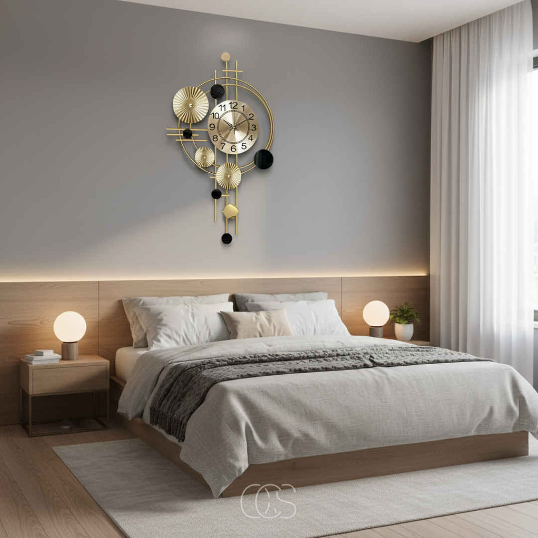 Large Metal Wall Clock 31 Inch Silent Sweep Modern Openwork Design for Living Room Dining Room Office Decor Gold Black Finish | Thomler