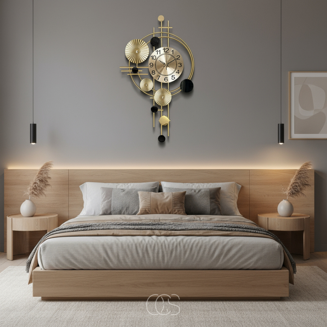 Large Metal Wall Clock 31 Inch Silent Sweep Modern Openwork Design for Living Room Dining Room Office Decor Gold Black Finish | Thomler