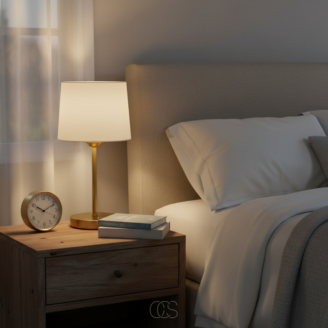Modern Fabric Shade Table Lamp with Metal Base – Elegant Accent Lighting for Bedroom, Living Room & Office | Thomler