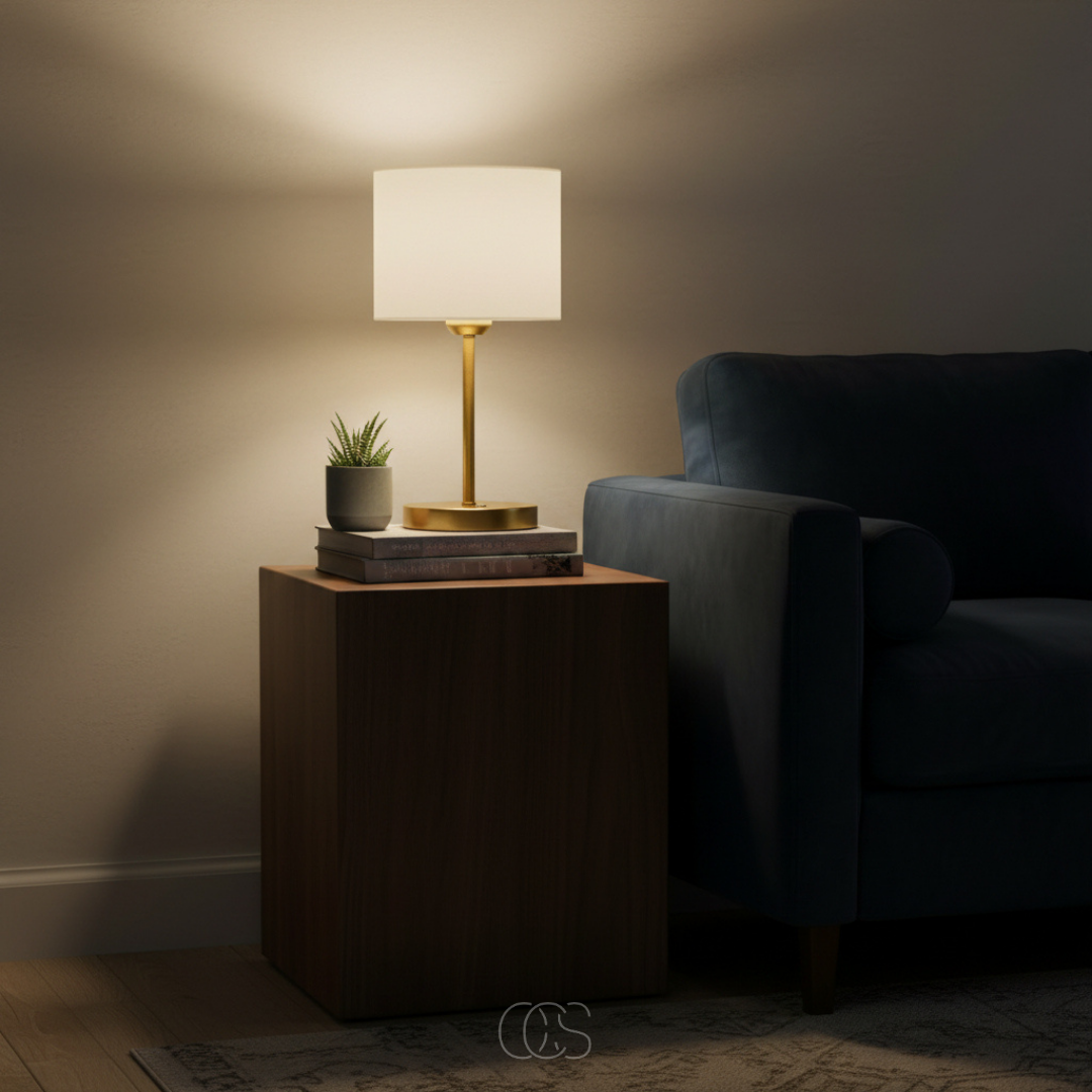 Modern Fabric Shade Table Lamp with Metal Base – Elegant Accent Lighting for Bedroom, Living Room & Office | Thomler