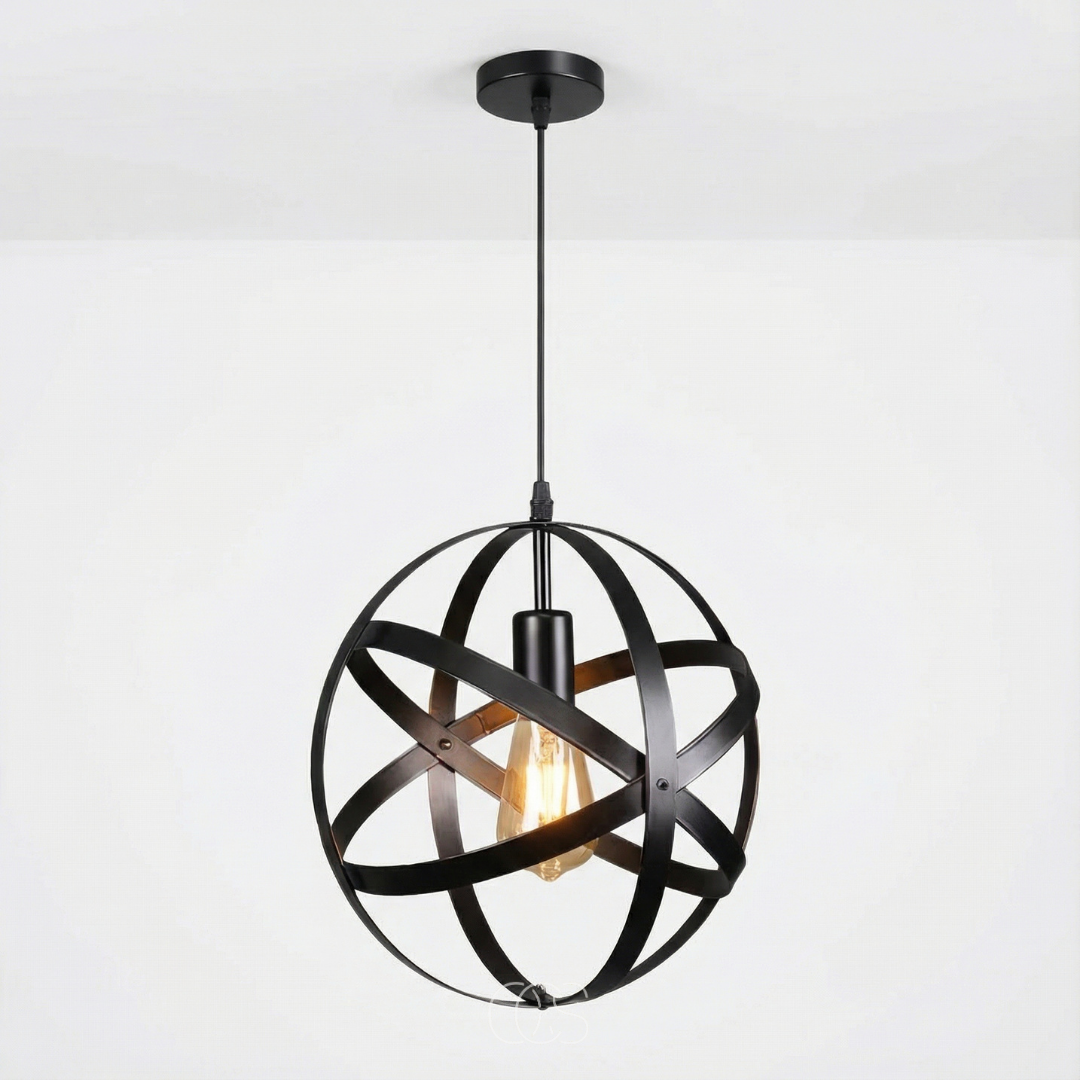 Industrial Metal Sphere Pendant Light | Adjustable Open Wire Cage Hanging Fixture for Kitchen Island & Dining Room | 12 in Diameter | E26 | Thomler