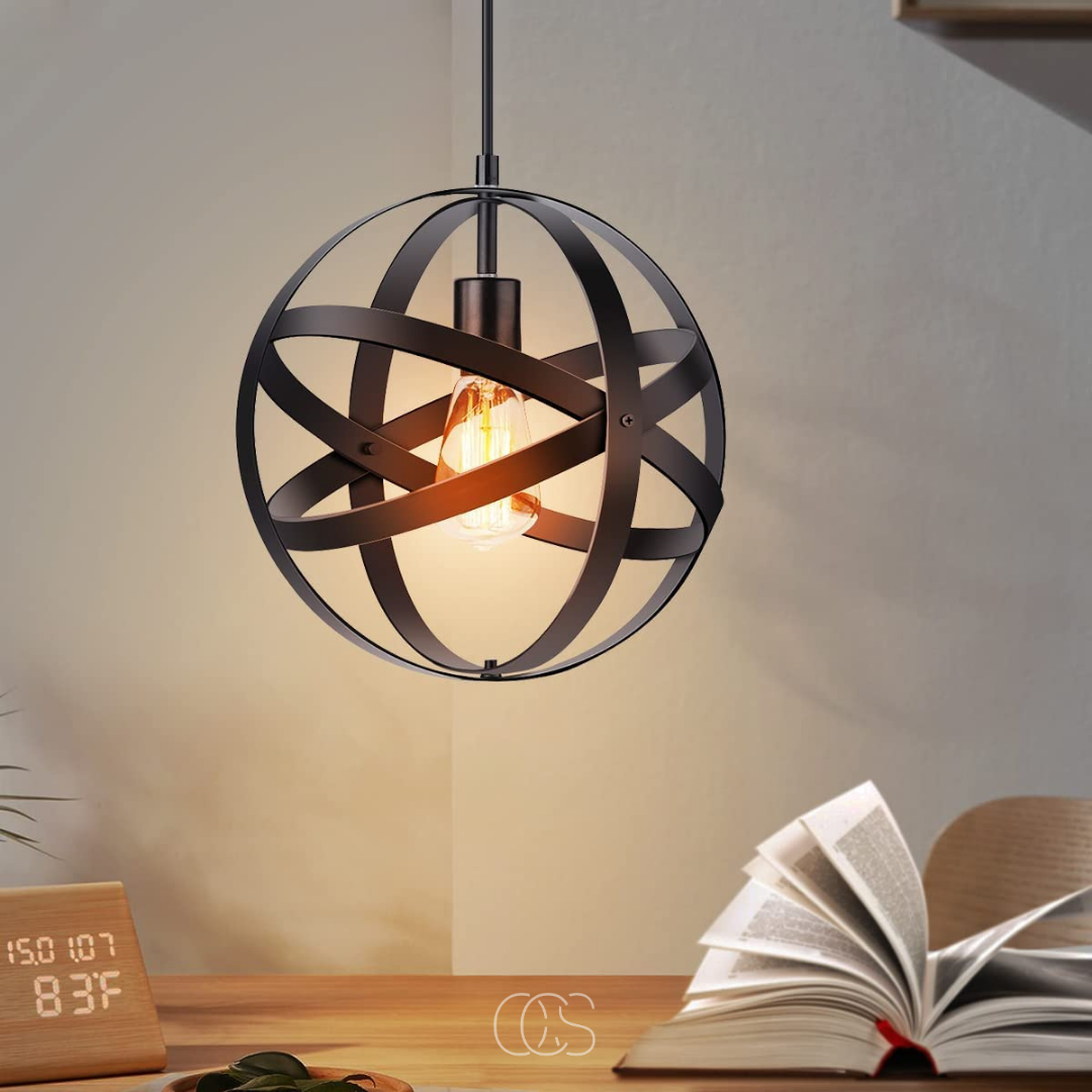 Industrial Metal Sphere Pendant Light | Adjustable Open Wire Cage Hanging Fixture for Kitchen Island & Dining Room | 12 in Diameter | E26 | Thomler