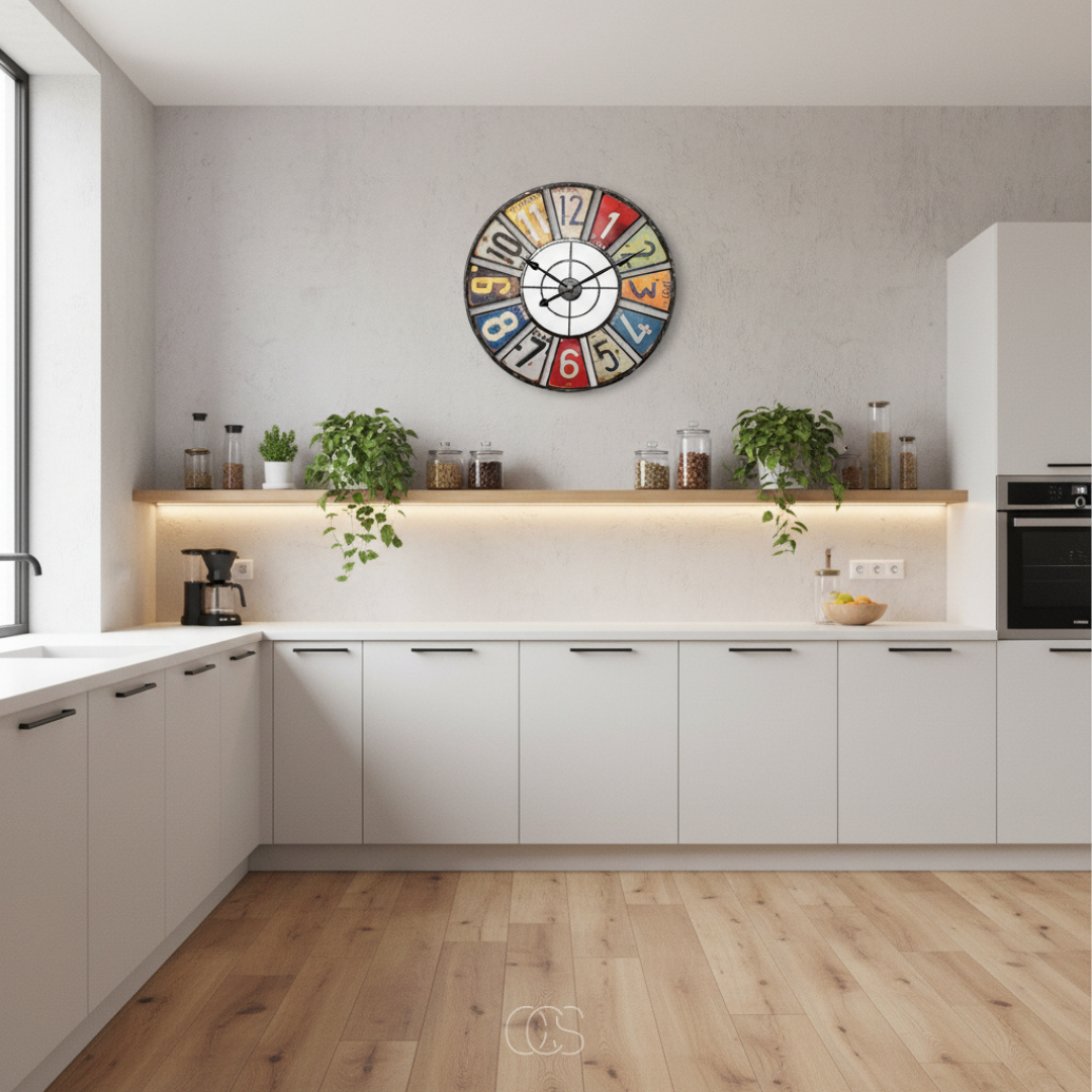 Vintage Industrial Wall Clock with Colorful Number Plates – 24 Inch Retro Metal Clock for Indoor & Outdoor – Silent Quartz Movement | Thomler