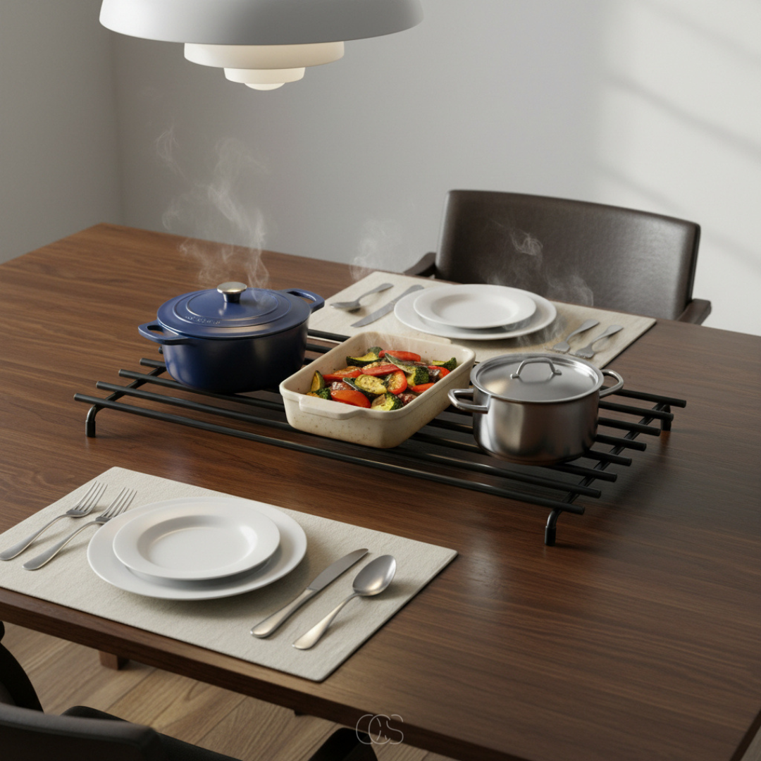 Rectangular Trivet Hot Pad for Kitchen Counter & Dining Table – Heat Resistant Metal Trivet with Non-Slip Feet, Scratch-Free Surface | Thomler