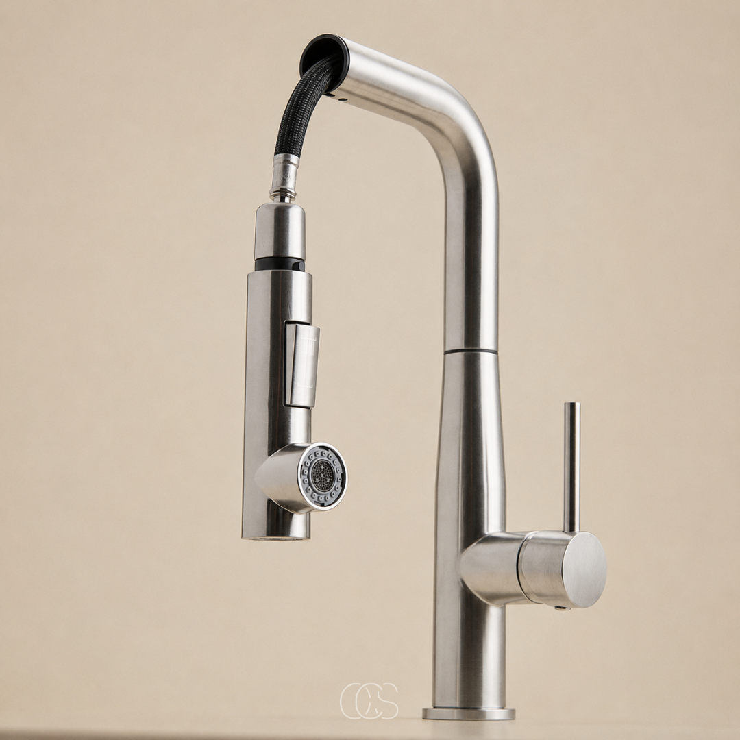 Pull-Down Kitchen Faucet with High Arc Spout – Stainless Steel Single Handle Faucet with Dual Spray Modes for Sink – Modern Matte Finish | Thomler