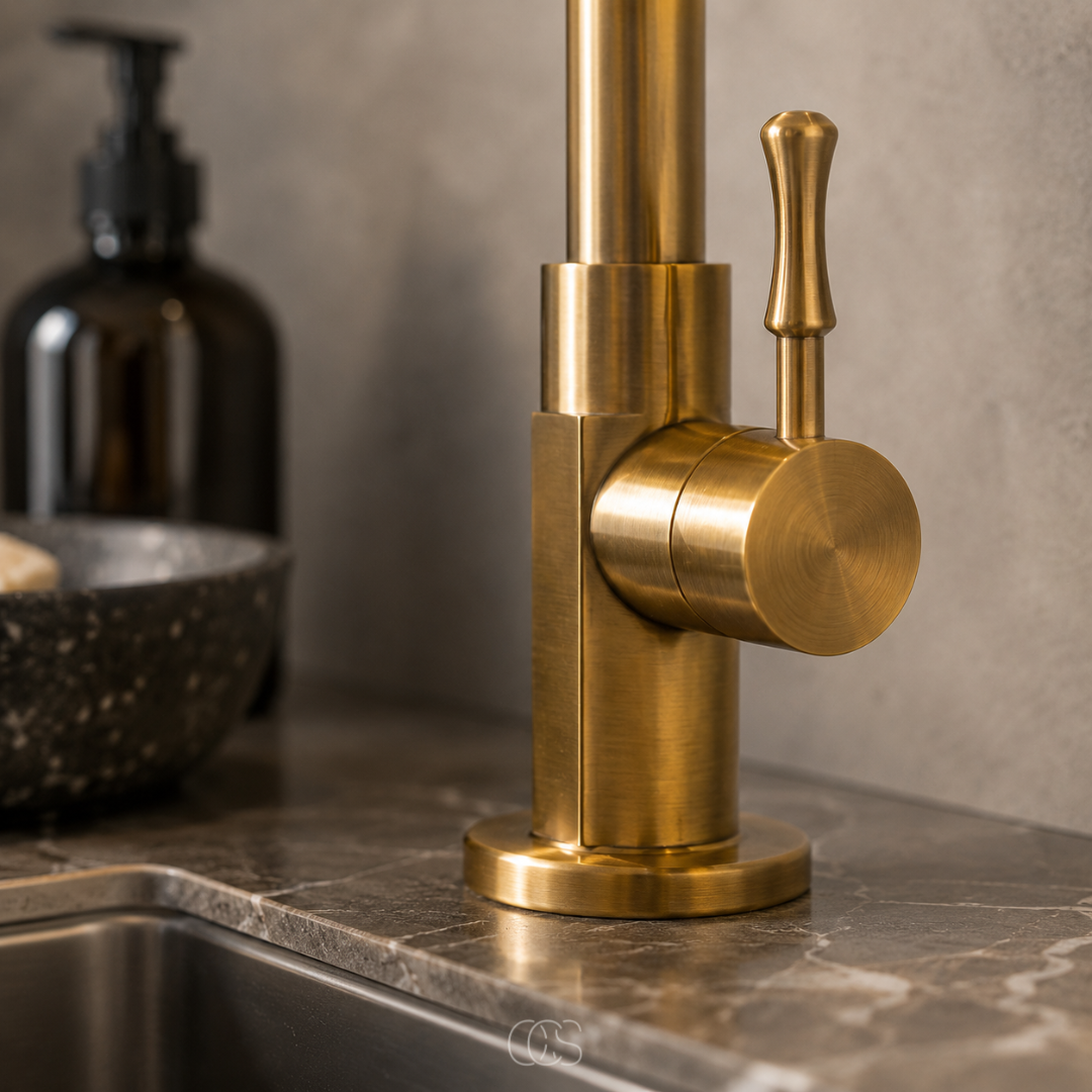 Antique Brass Kitchen Faucet with High Swivel Spout – Single Handle Vintage Sink Mixer Tap for Farmhouse & Classic Kitchens | Thomler