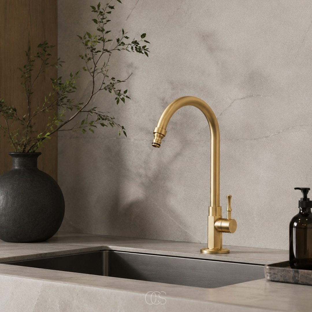 Antique Brass Kitchen Faucet with High Swivel Spout – Single Handle Vintage Sink Mixer Tap for Farmhouse & Classic Kitchens | Thomler