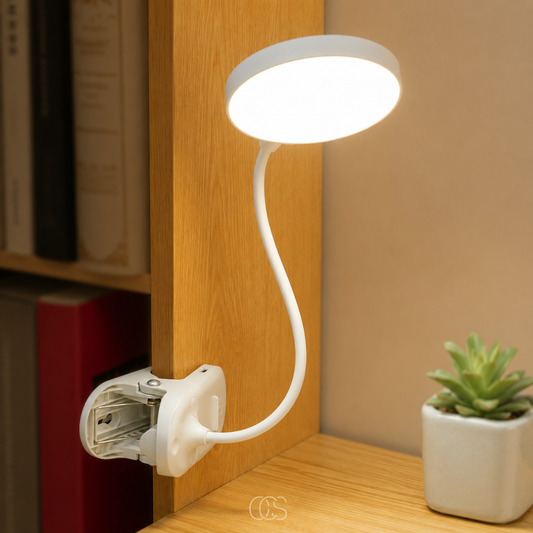 Rechargeable Clip-On LED Reading Light with 360° Flexible Gooseneck for Bedside, Desk & Book Lamp Use | Thomler