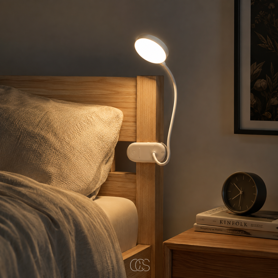 Rechargeable Clip-On LED Reading Light with 360° Flexible Gooseneck for Bedside, Desk & Book Lamp Use | Thomler