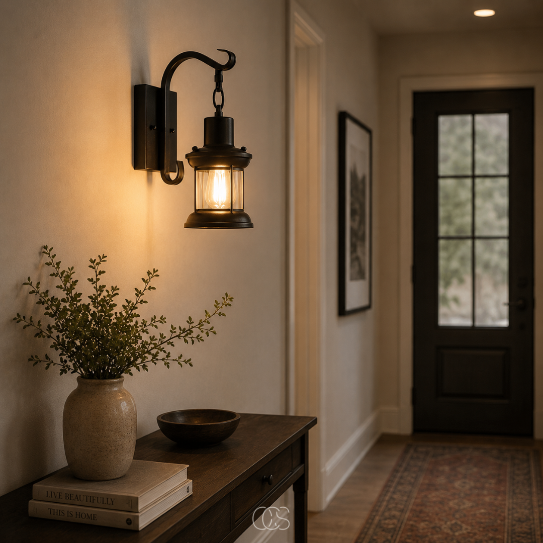 Industrial Wall Sconce with Vintage Lantern Cage, Bronze or Black Metal Finish for Entryway Hallway Living Room Bedroom Kitchen | Thomler
