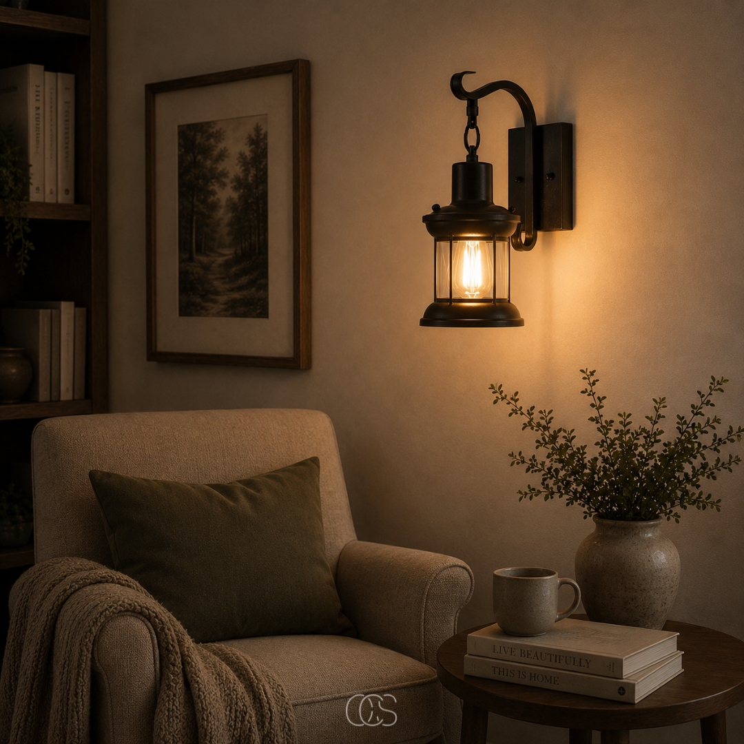 Industrial Wall Sconce with Vintage Lantern Cage, Bronze or Black Metal Finish for Entryway Hallway Living Room Bedroom Kitchen | Thomler