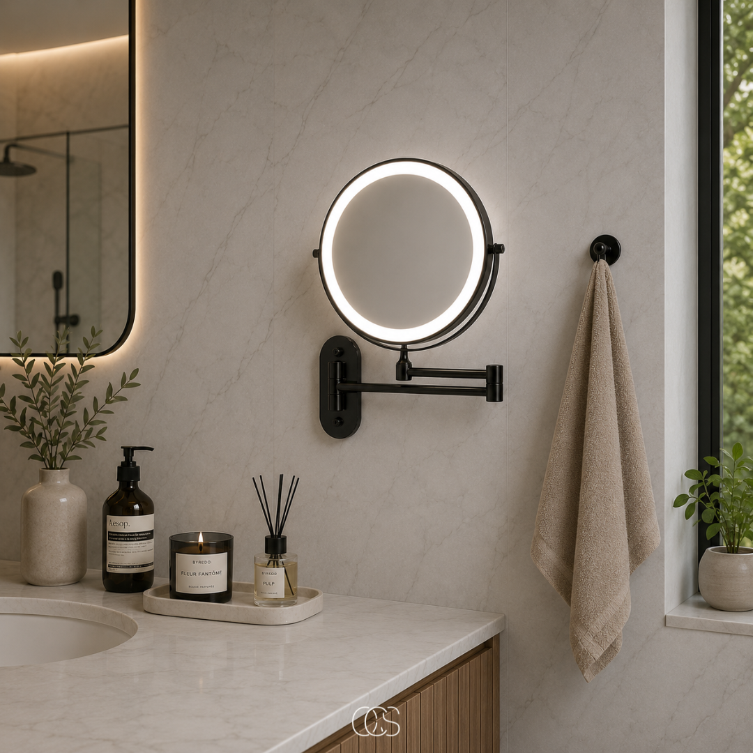 Rechargeable LED Lighted Vanity Mirror Wall Mount with Magnification & 360° Swivel Arm for Makeup Application & Skincare Routines | Thomler
