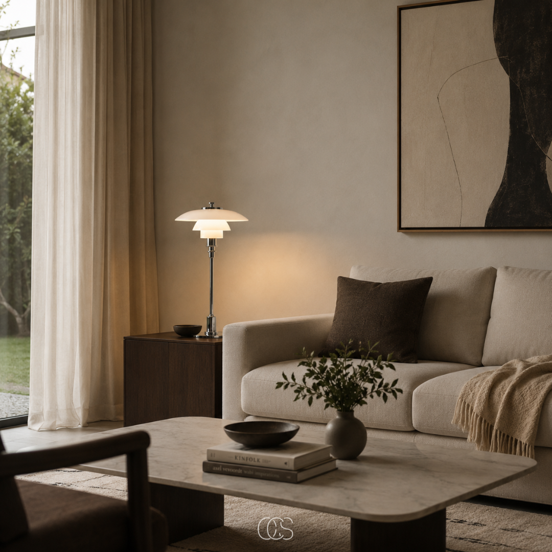 Layered Glass Table Lamp with Metal Base – Scandinavian Accent Light for Bedroom, Living Room & Office | Thomler