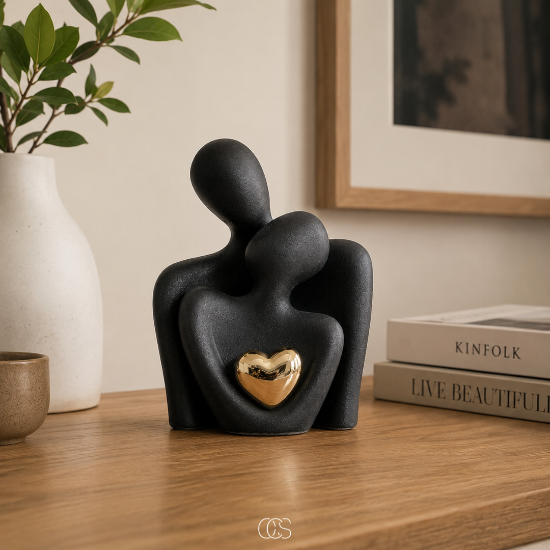 Ceramic Couple Figurine Set – Abstract Home Decor Accent for Shelves, Nightstands & Dressers – Romantic Minimalist Sculpture for Living | Thomler