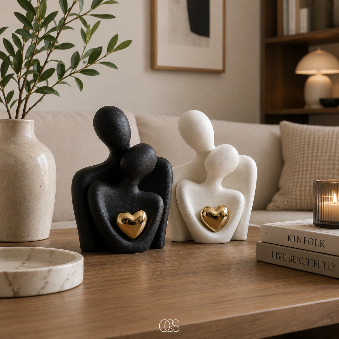 Ceramic Couple Figurine Set – Abstract Home Decor Accent for Shelves, Nightstands & Dressers – Romantic Minimalist Sculpture for Living | Thomler