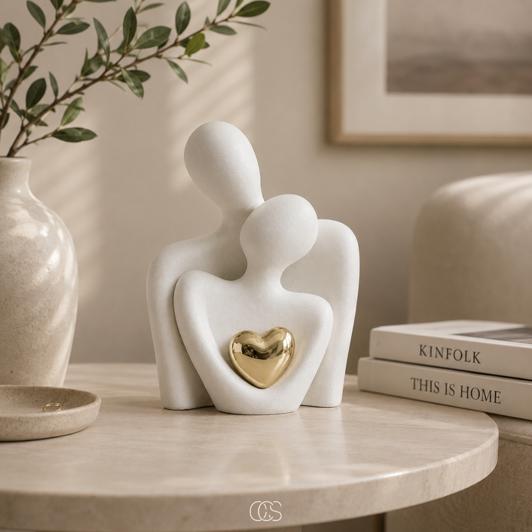 Ceramic Couple Figurine Set – Abstract Home Decor Accent for Shelves, Nightstands & Dressers – Romantic Minimalist Sculpture for Living | Thomler