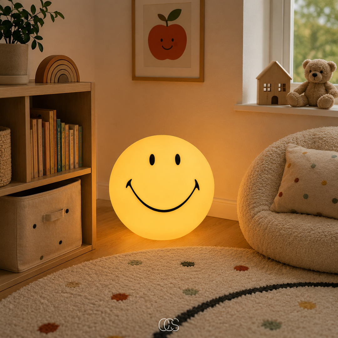 Smiley Face LED Mood Light for Kids Room, Bedroom & Living Room - Dimmable Yellow Night Light | Thomler